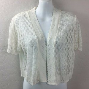 Sweet Kizz Women Cream Ivory White Short Sleeve Shrug Bolero Sweater Layer Large